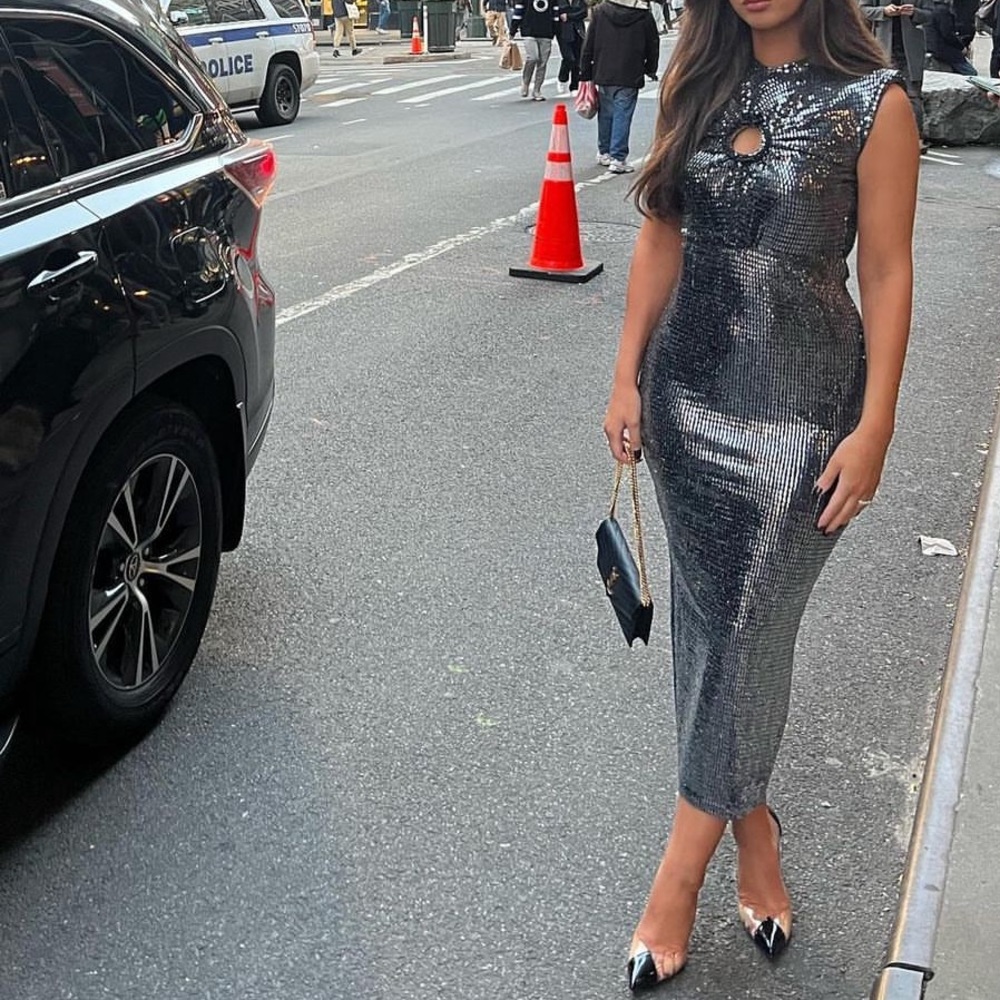 Dark silver sequins dress